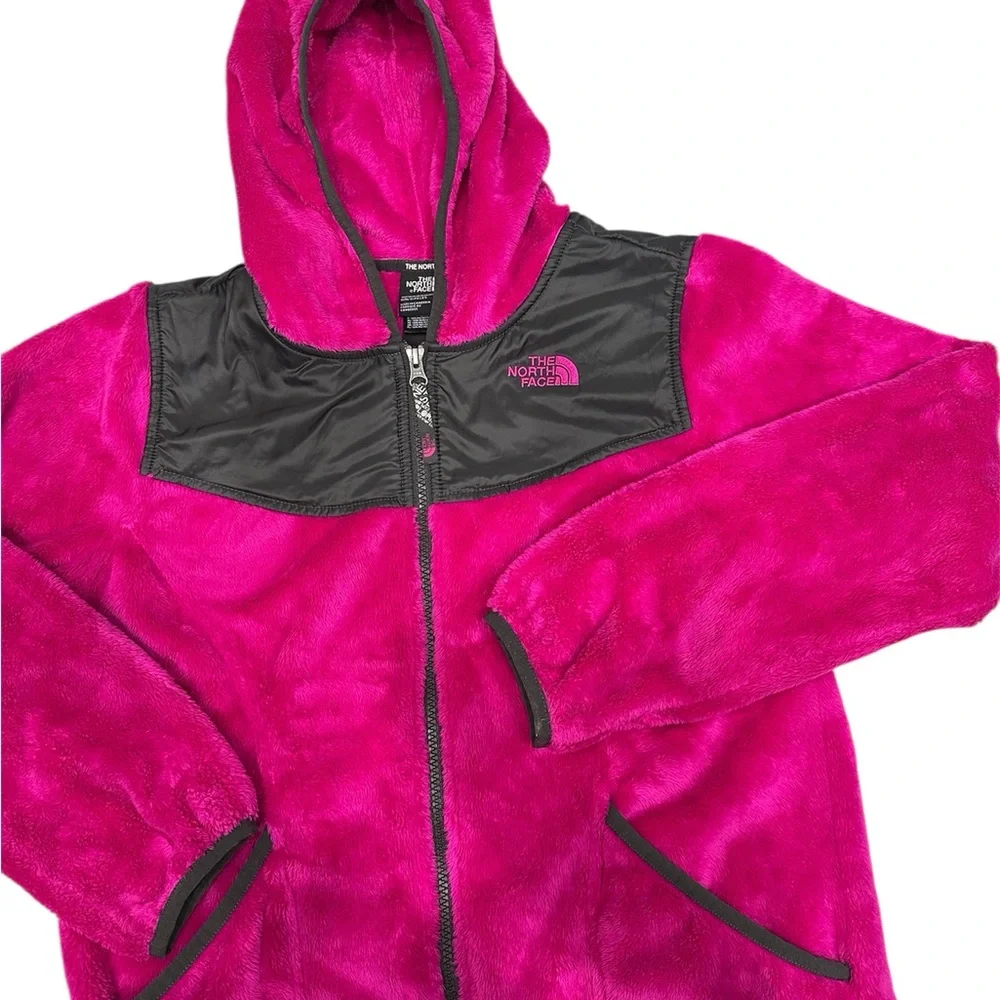 The North Face  Pink‎ Fuzzy Fleece Hooded Zipper Jacket Girls Size  XL 18